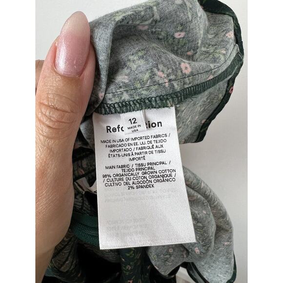 Reformation Green Floral Print Kenzi Dress Size 12 Puff Sleeve Babydoll Mini - Picture 11 of 12